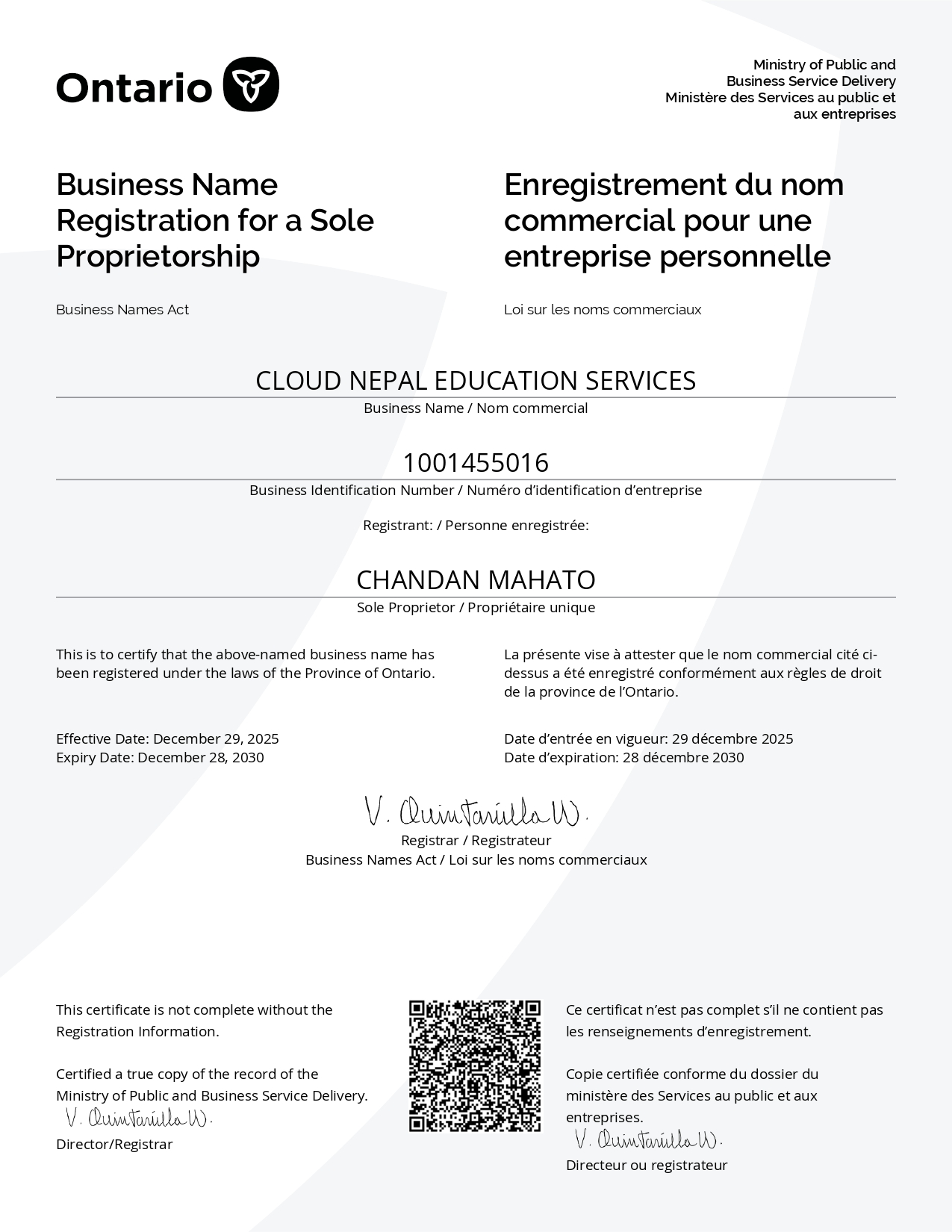 Ontario Business License